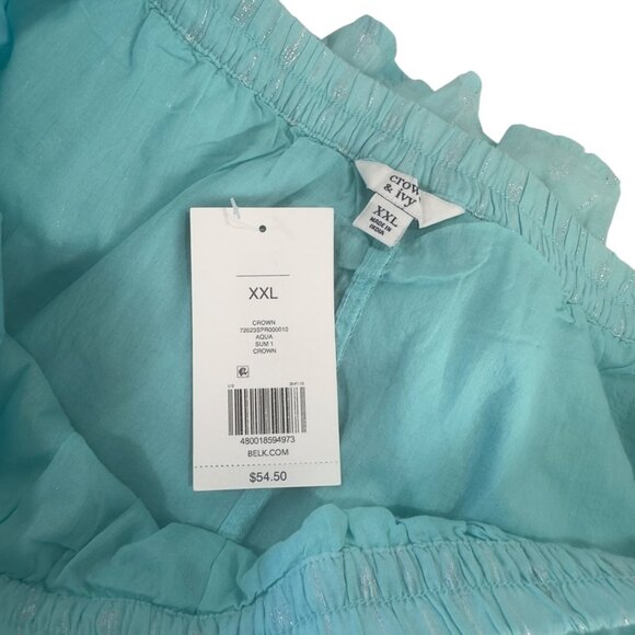 Crown & Ivy Women SZ XXL Teal Flared Skirt Silver Stitching & Drawstring Waist - Picture 3 of 11